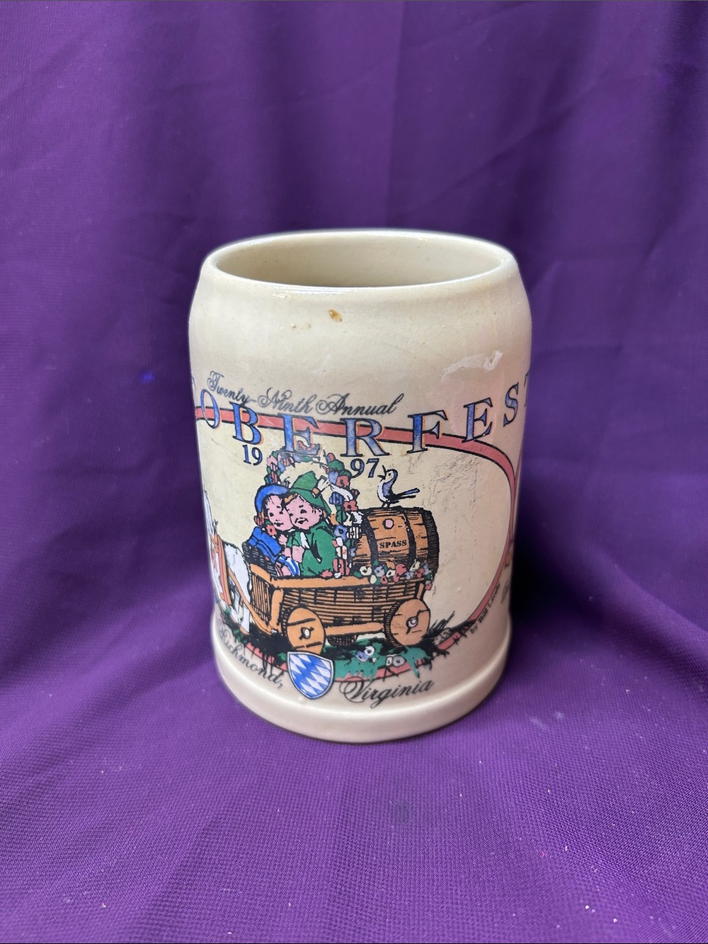 1997 Oktoberfest Ceramic Beer Stein - Beige with Multi-Color Graphic
